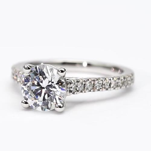 Bague Solitaire Réel Diamant Rond Avec Accents