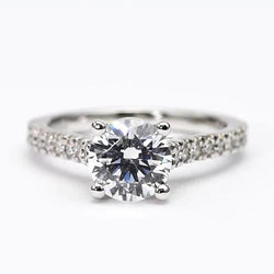 Bague Solitaire Réel Diamant Rond Avec Accents