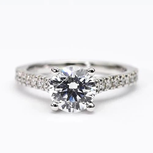 Bague Solitaire Réel Diamant Rond Avec Accents