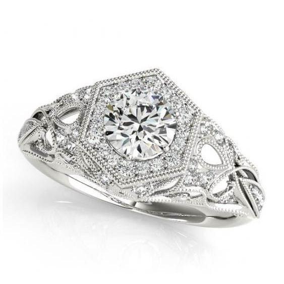 Bague Solitaire Réel Diamant Rond Halo Avec Accent 1.50 Carat WG 14K