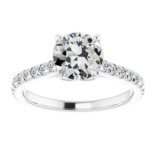Bague Solitaire Réel Diamant Rond Taille Ancienne Mine Avec Accents 5 Carats
