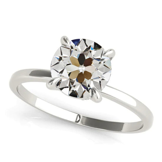Bague Solitaire Réel Diamant Rond Vieux mineur Sertie Griffe 2.50 Carats
