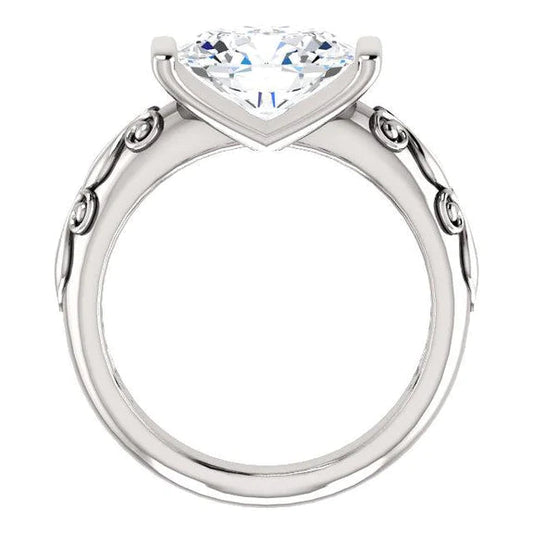 Bague Solitaire Réel Diamant Style Antique 2.50 Carats Filigrane Or Blanc