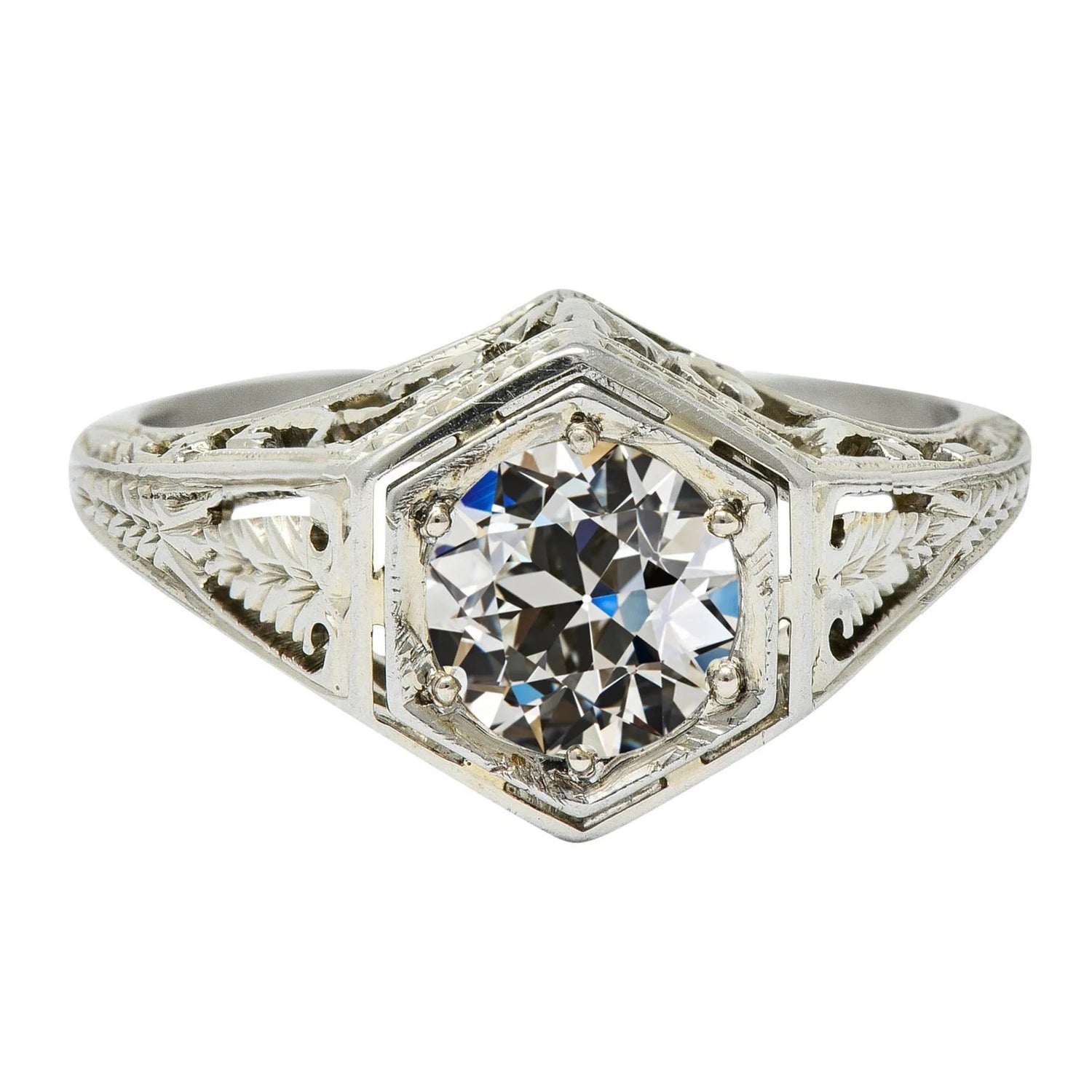 Bague Solitaire Réel Diamant Taille Ancienne Mine Filigrane Style Vintage 3 Carats