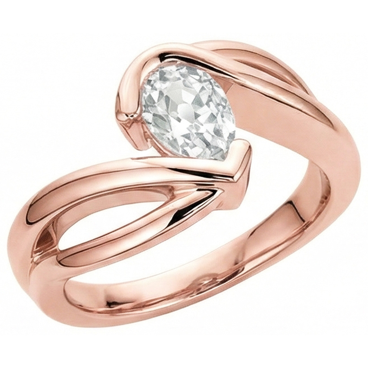 Bague Solitaire Réel Diamant Taille Ancienne Poire Torsadé Anneau Fendu 2.25 Carats