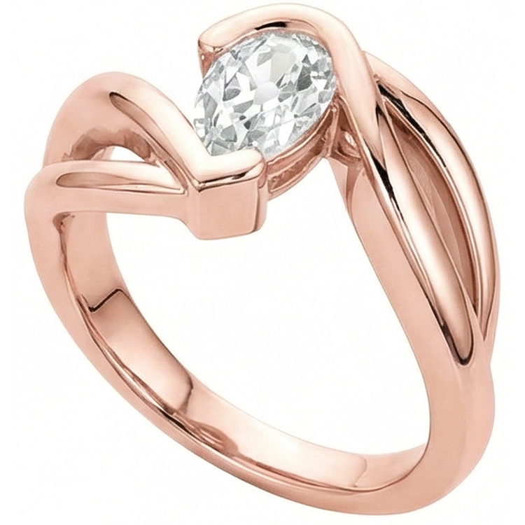 Bague Solitaire Réel Diamant Taille Ancienne Poire Torsadé Anneau Fendu 2.25 Carats