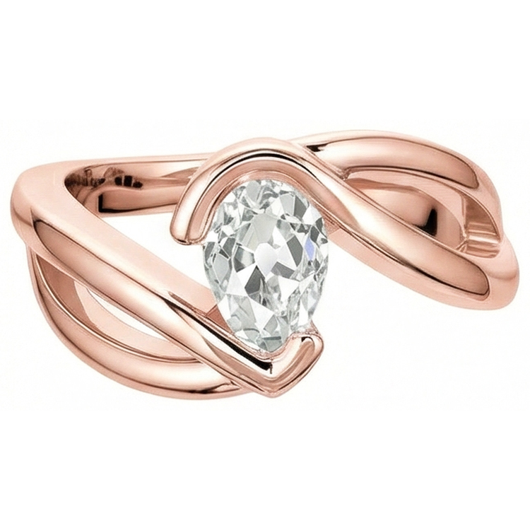 Bague Solitaire Réel Diamant Taille Ancienne Poire Torsadé Anneau Fendu 2.25 Carats