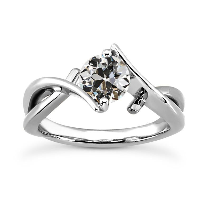 Bague Solitaire Réel Diamant Taille Ancienne Rond Tige Torsadée 1.50 Carats