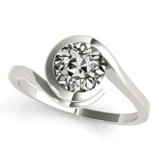 Bague Solitaire Réel Diamant Taille Ancienne Rond Tige Torsadée 2 Carats