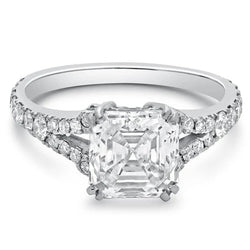 Bague Solitaire Réel Diamant Taille Asscher De 3.26 Carats Avec Accents