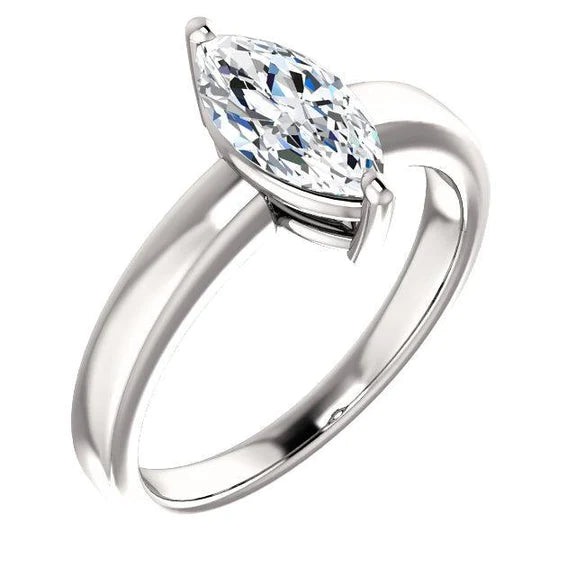 Bague Solitaire Réel Diamant Taille Marquise Or Blanc 2.50 Carats