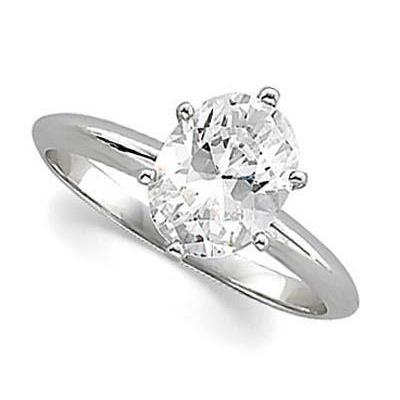 Bague Solitaire Réel Diamant Taille Ovale 1.50 Carats Or Blanc 14K