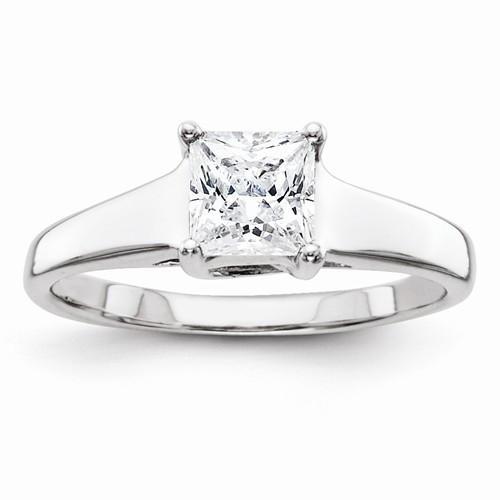 Bague Solitaire Réel Diamant Taille Princesse 1.25 Carats Or Blanc 14K