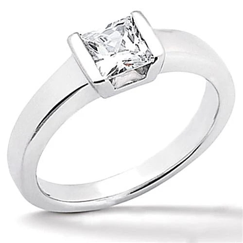Bague Solitaire Réel Diamant Taille Princesse 1.51 Carats Or Blanc 14K