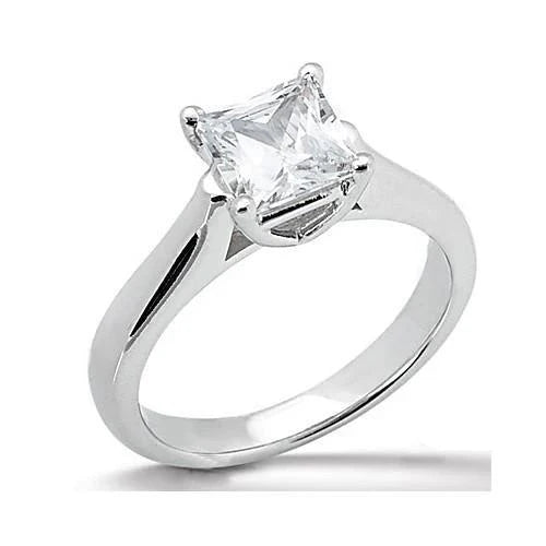 Bague Solitaire Réel Diamant Taille Princesse E Vvs1 1.51 Carats