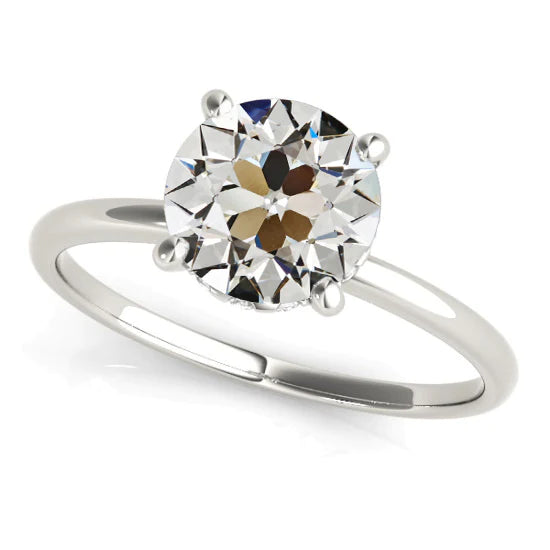 Bague Solitaire Réel Diamant Taille Vieille Mine Sertie Griffe Or 3 Carats