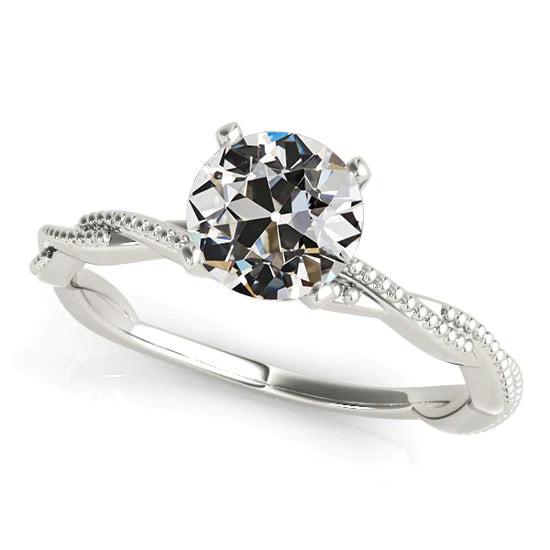 Bague Solitaire Réel Diamant Taille Vieille Mine Tige Torsadée Or 2 Carats