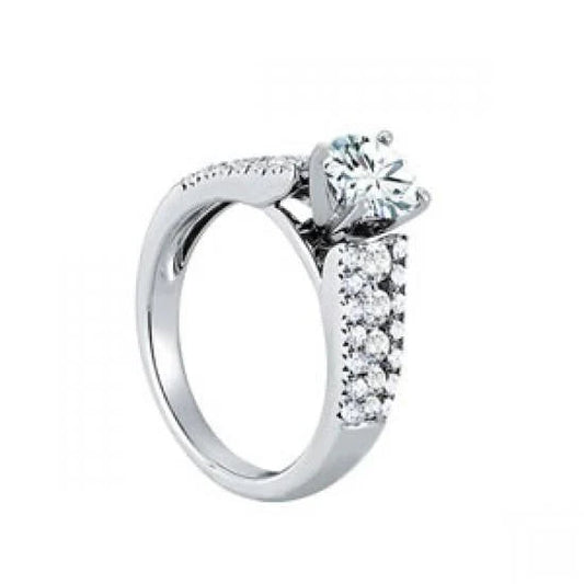 Bague Solitaire Réel Diamants Ronds 2 Carats Avec Accents Or Blanc 14K
