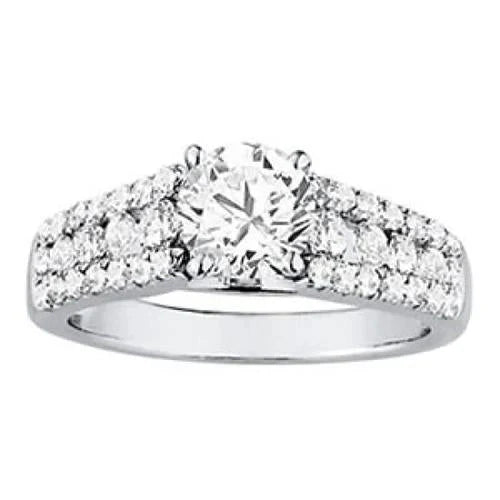 Bague Solitaire Réel Diamants Ronds 2 Carats Avec Accents Or Blanc 14K