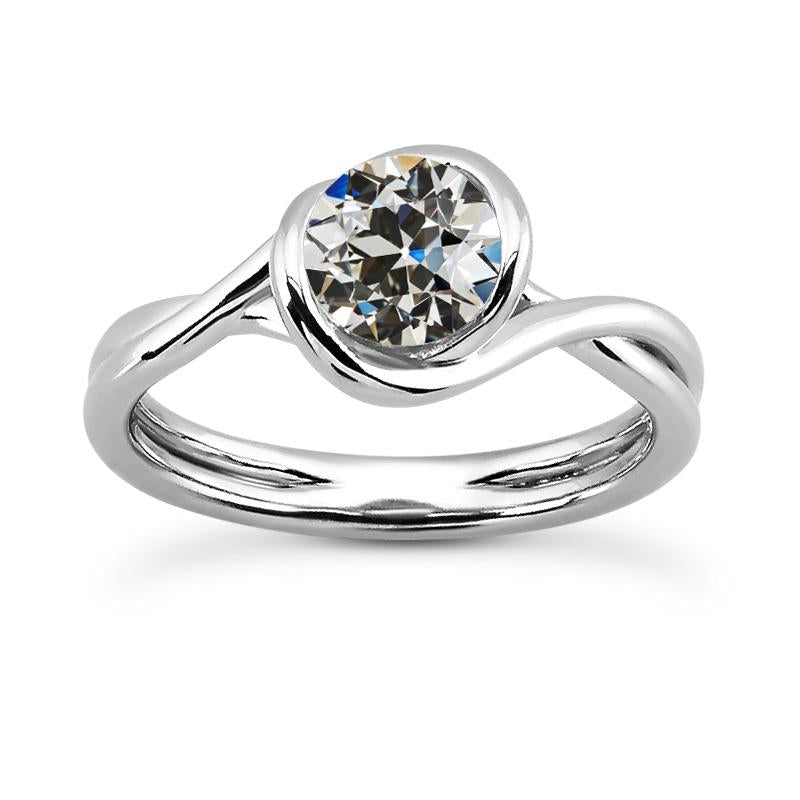 Bague Solitaire Rond Vieux Mineur Réel Diamant Tige Torsadée Or 2 Carats