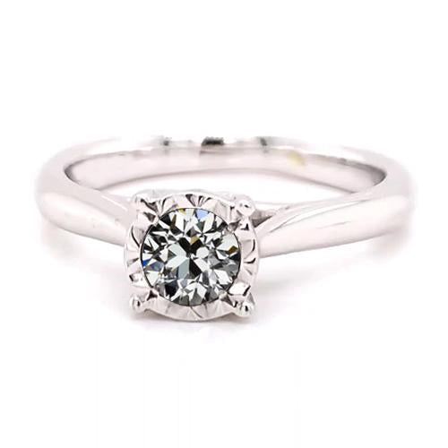 Bague Solitaire Ronde 1 Carat Naturel Diamant Taille Vieille Mine Or Blanc