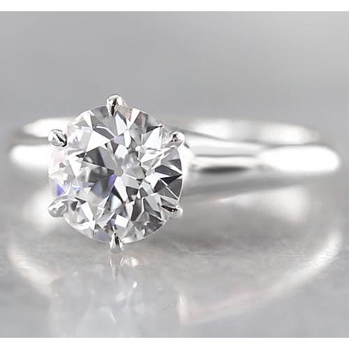 Bague Solitaire Ronde 1.50 Carats Or Blanc 14K Nouveau Réel Diamant