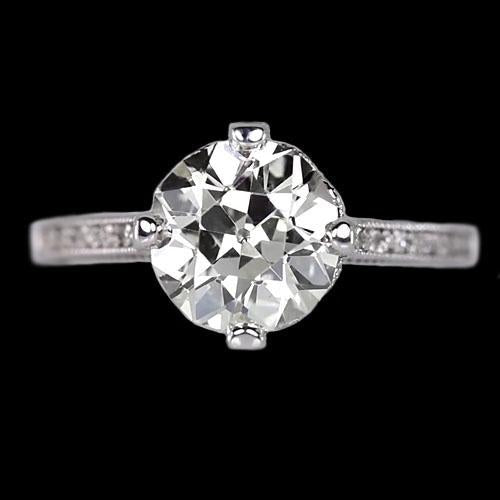 Bague Solitaire Ronde Accents Sertie Griffe Vieux Mineur Réel Diamants 2.50 Carats