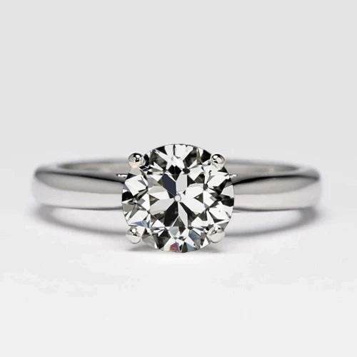 Bague Solitaire Ronde Ancienne Mine Cut Réel Diamant Tige Conique 2 Carats