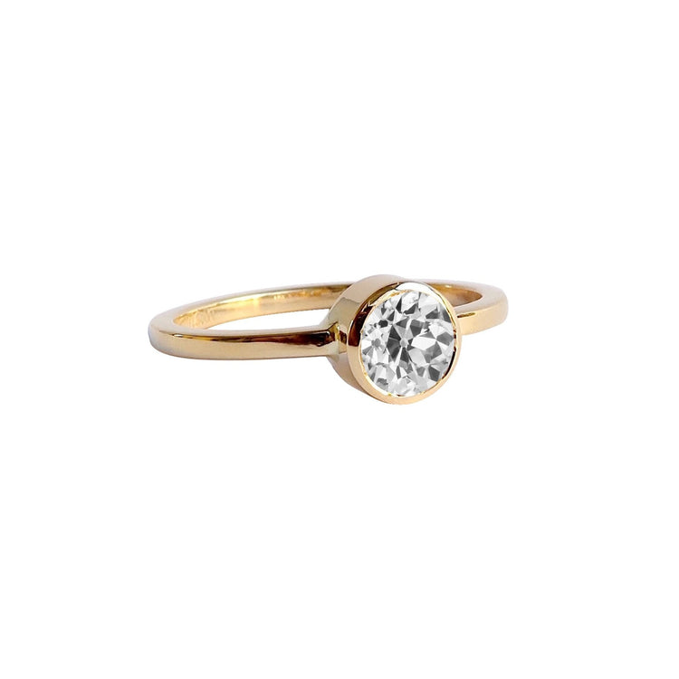 Bague Solitaire Ronde Ancienne Mine Cut Véritable Diamants Lunette Sertie 1.50 Carats