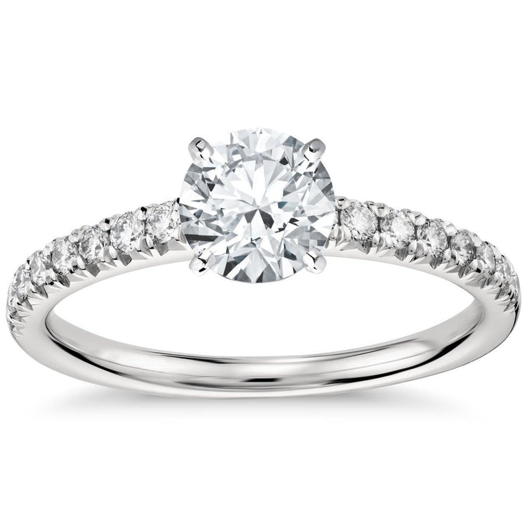 Bague Solitaire Ronde Avec Accent De Véritable Diamants De 3.90 Ct Or Blanc 14K