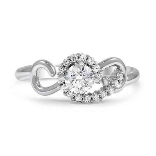 Bague Solitaire Ronde Avec Accent Véritable Diamant 2.50 Carats Or Blanc