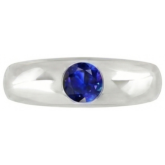 Bague Solitaire Ronde Ceylan Saphir Flush Set Tige Épaisse
