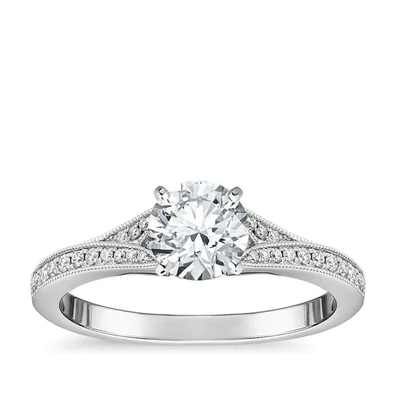 Bague Solitaire Ronde De 2.30 Ct Avec Accent De Réel Diamants Or Blanc 14K