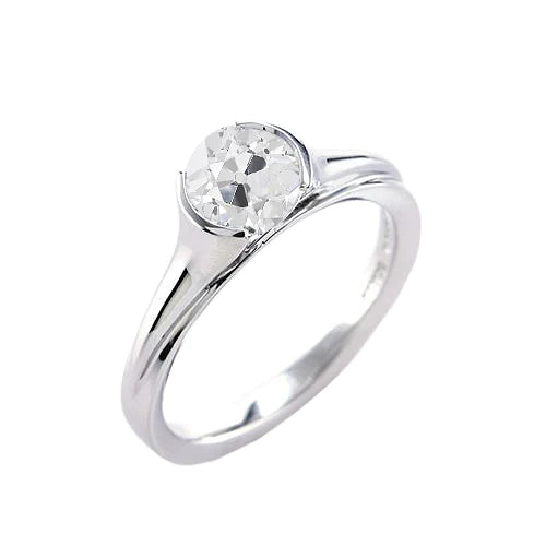 Bague Solitaire Ronde En Or 14K Vieux Mineur Réel Diamant Demi Lunette Sertie 1 Carat