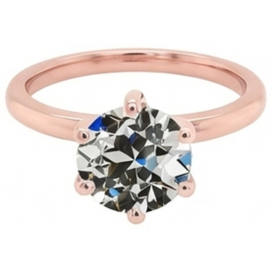 Bague Solitaire Ronde Naturel Diamant Taille Ancienne 6 Griffes Sertie 2 Carats
