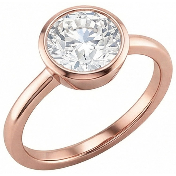 Bague Solitaire Ronde Réel Diamant Taille Ancienne Mine Serti Clos Or 1 Carat 14K