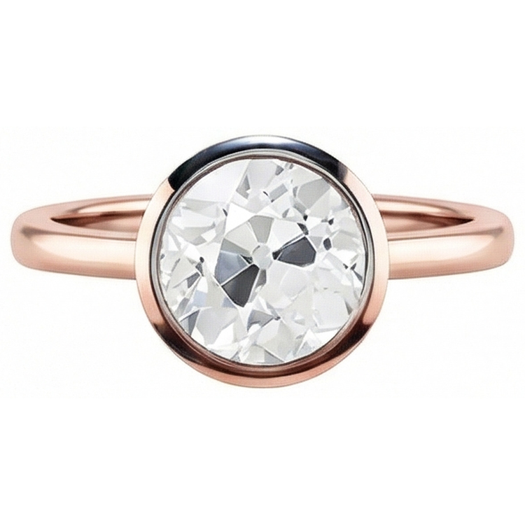 Bague Solitaire Ronde Réel Diamant Taille Ancienne Mine Serti Clos Or 1 Carat 14K