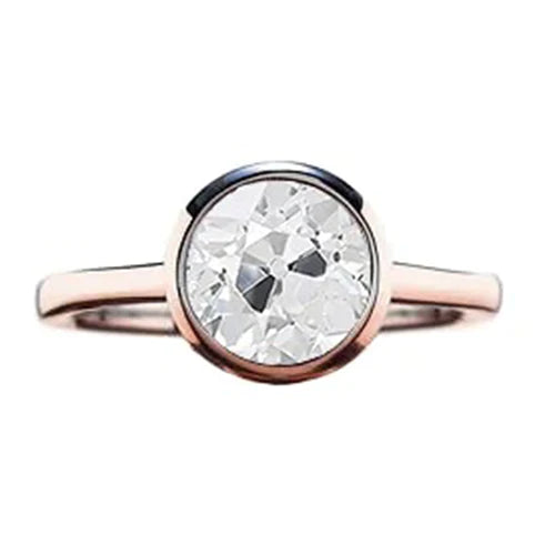 Bague Solitaire Ronde Réel Diamant Taille Ancienne Mine Serti Clos Or 1 Carat 14K