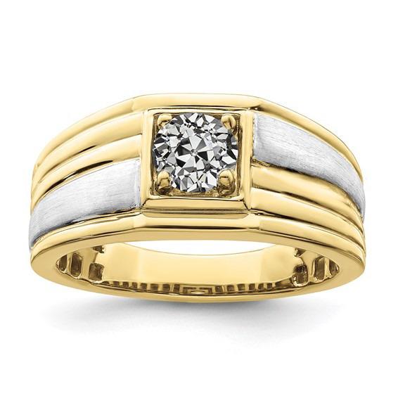 Bague Solitaire Ronde Réel Diamant Taille Ancienne Sertie Lunette 1 Carat Bicolore