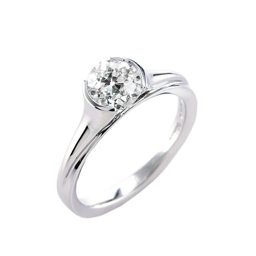 Bague Solitaire Ronde Réel Diamant Taille Vieille Mine Sertie Demi Lunette 1 Carat