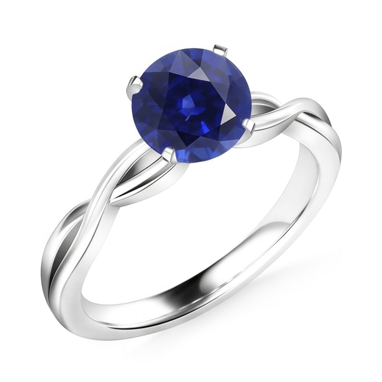 Bague Solitaire Ronde Saphir Style Infini Tige Or 14K 2 Carats