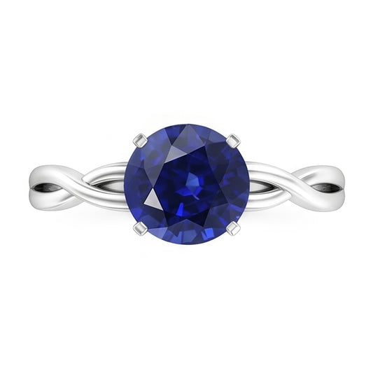 Bague Solitaire Ronde Saphir Style Infini Tige Or 14K 2 Carats