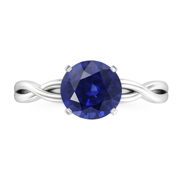 Bague Solitaire Ronde Saphir Style Infini Tige Or 14K 2 Carats