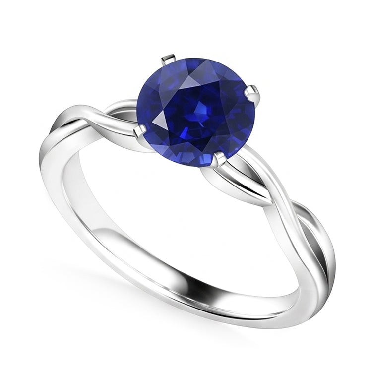 Bague Solitaire Ronde Saphir Style Infini Tige Or 14K 2 Carats