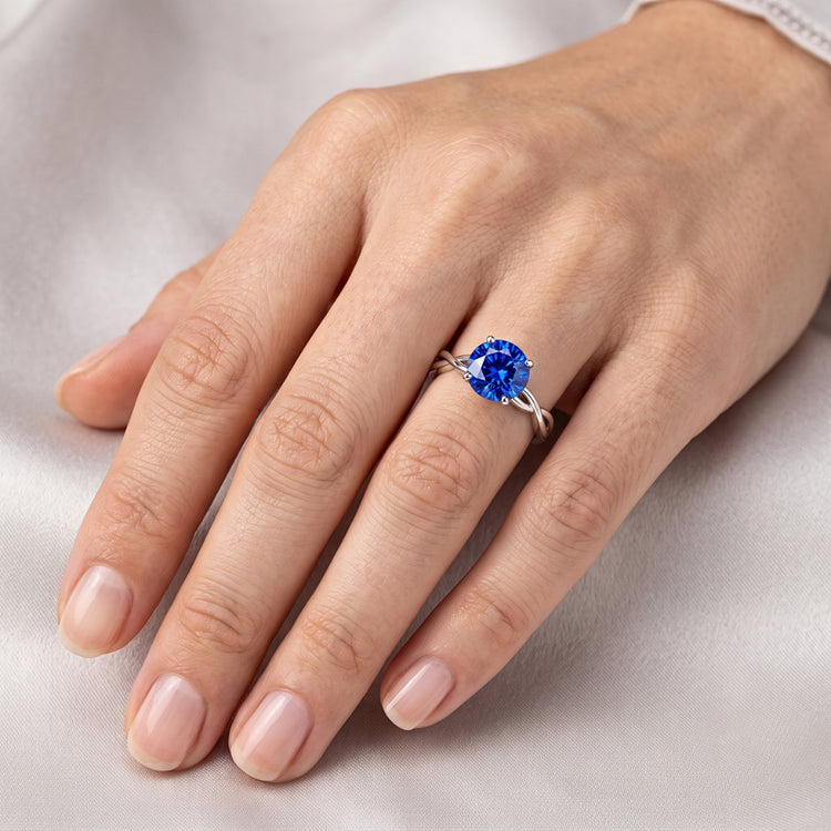 Bague Solitaire Ronde Saphir Style Infini Tige Or 14K 2 Carats