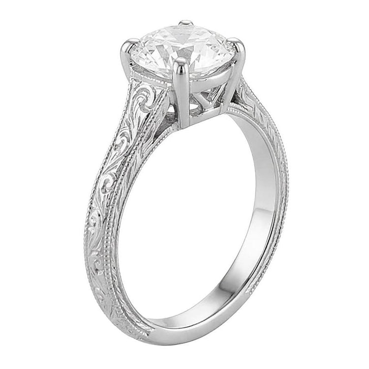 Bague Solitaire Ronde Style Antique Diamant Taille Ancienne 1.50 Carats