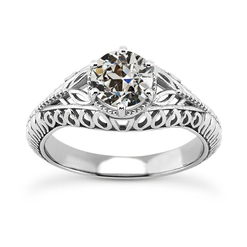Bague Solitaire Ronde Véritable Diamant Taille Ancienne Style Vintage 1.50 Carats