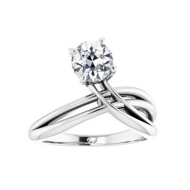 Bague Solitaire Ronde Véritable Diamant Taille Ancienne Twisted Split Shank 1 Carat