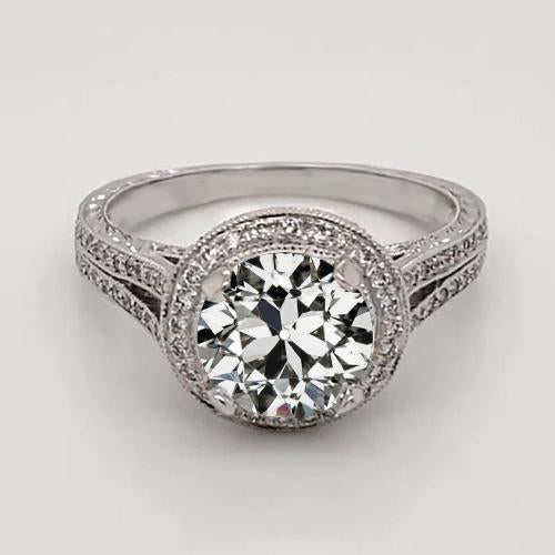 Bague Solitaire Ronde Vieux Mineur Naturel Diamant Or Blanc 2 Carats Bijoux