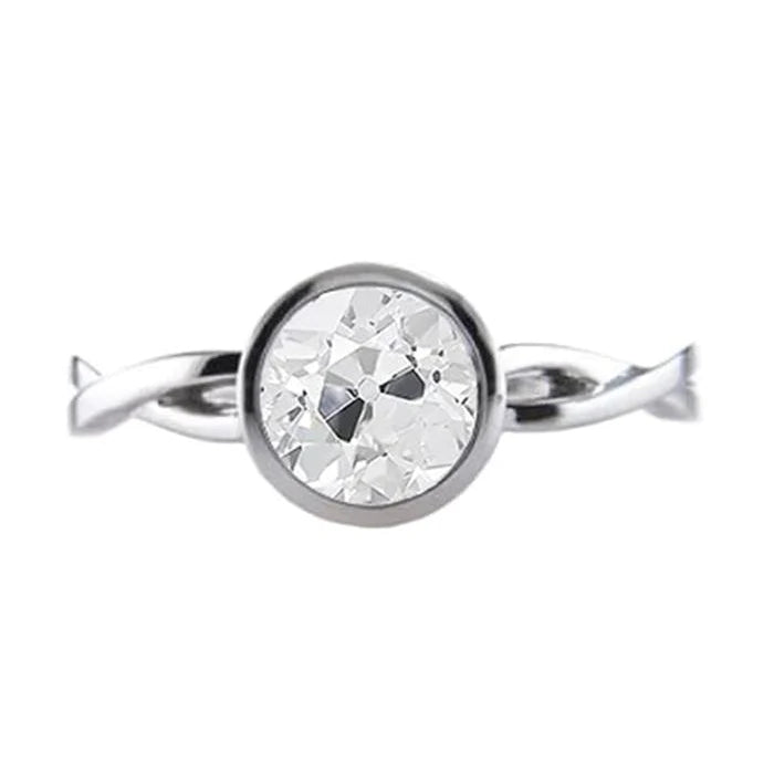 Bague Solitaire Ronde Vieux Mineur Naturel Diamant Style Torsadé 1.25 Carats